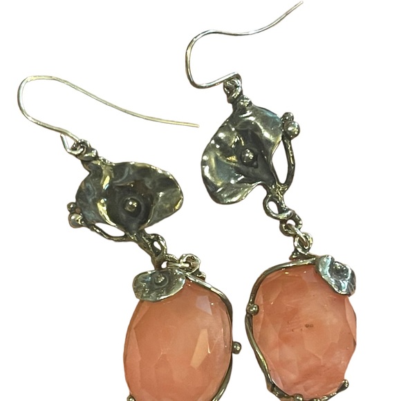 Sterling silver 925 Fancy Rose quartz stone Flower Dangle earrings - Picture 4 of 15